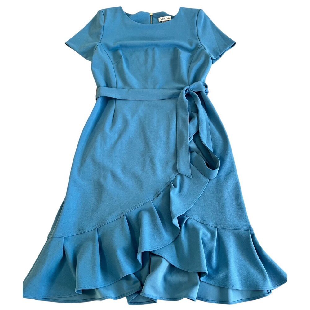 Calvin Klein Sky Blue Ruffle Midi Dress